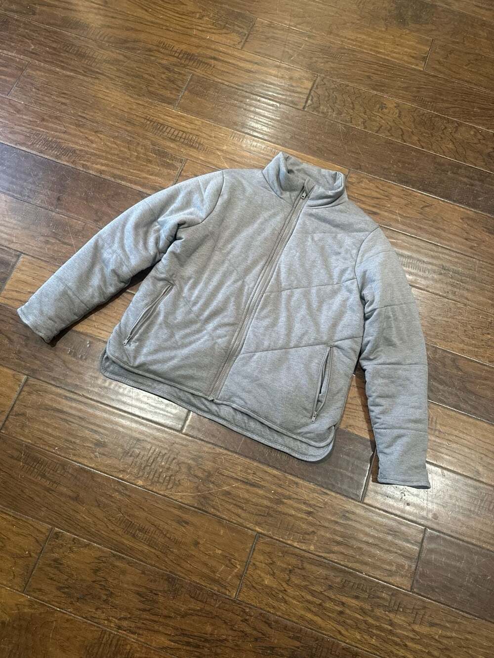 Three Dots Women's Gray Quilted Step Hem Full-Zip Knit Jacket Size M